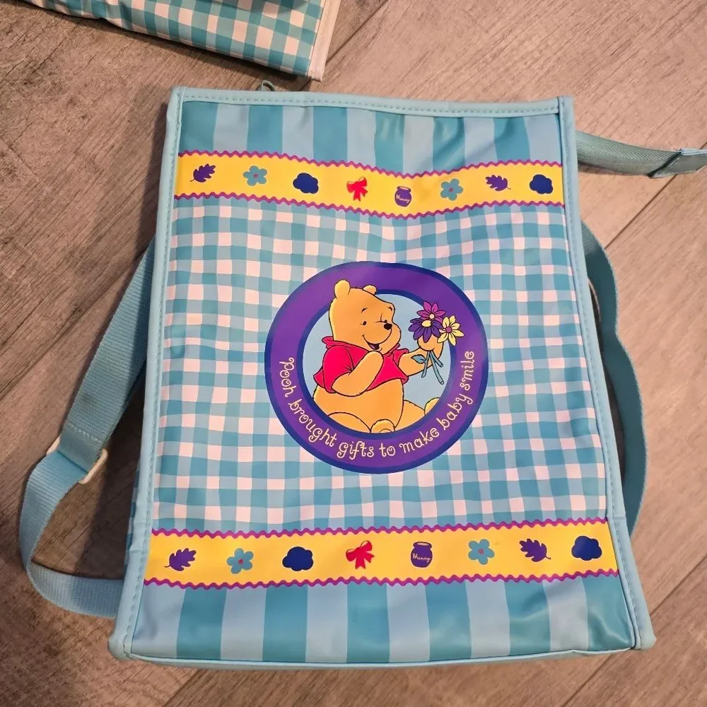 Disney Dolly Winnie The Pooh Plaid Diaper Bag Vtg Y2K 90s with Changing Pad